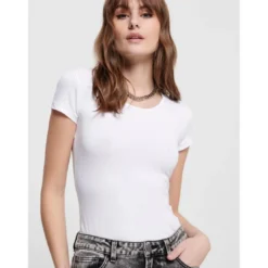 OnlyTop Col rond Manches courtes blanc en coton