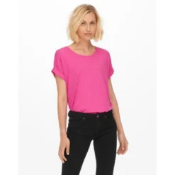 OnlyTop Col rond Manches courtes Poignets repliés rose