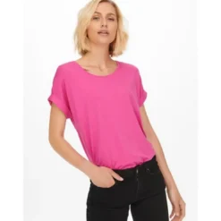 OnlyTop Col rond Manches courtes Poignets repliés rose