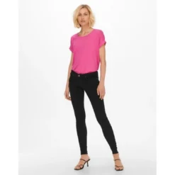 OnlyTop Col rond Manches courtes Poignets repliés rose