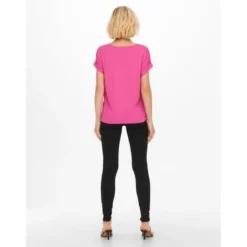 OnlyTop Col rond Manches courtes Poignets repliés rose