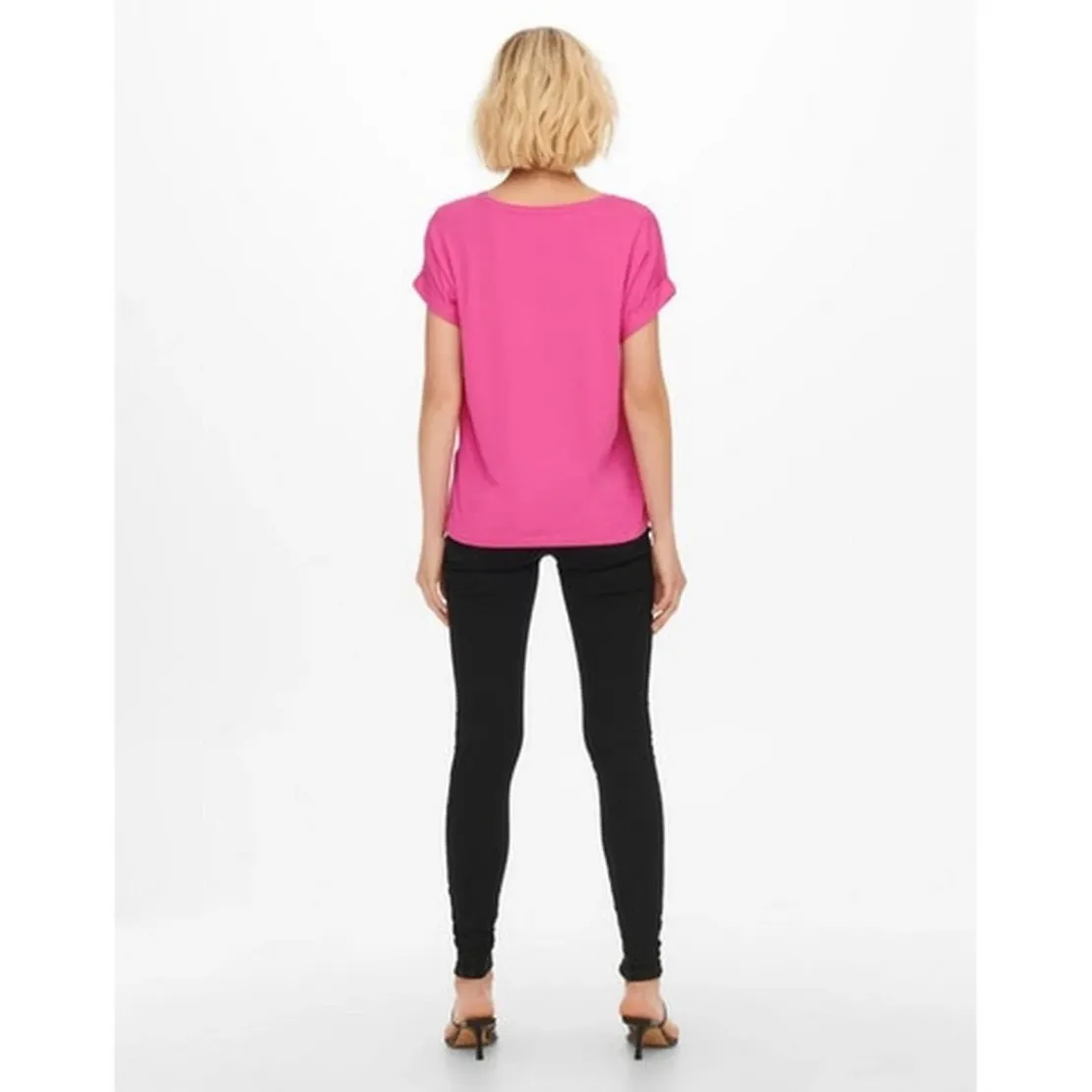 OnlyTop Col rond Manches courtes Poignets repliés rose