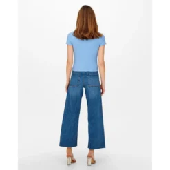 OnlyTop Col rond Manches courtes Court bleu