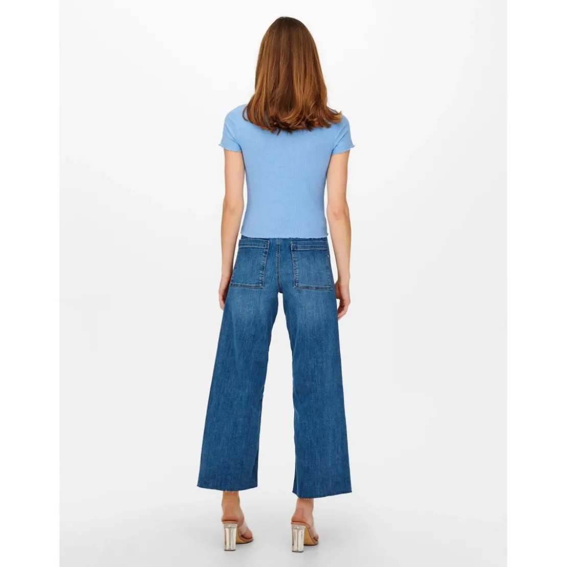 OnlyTop Col rond Manches courtes Court bleu