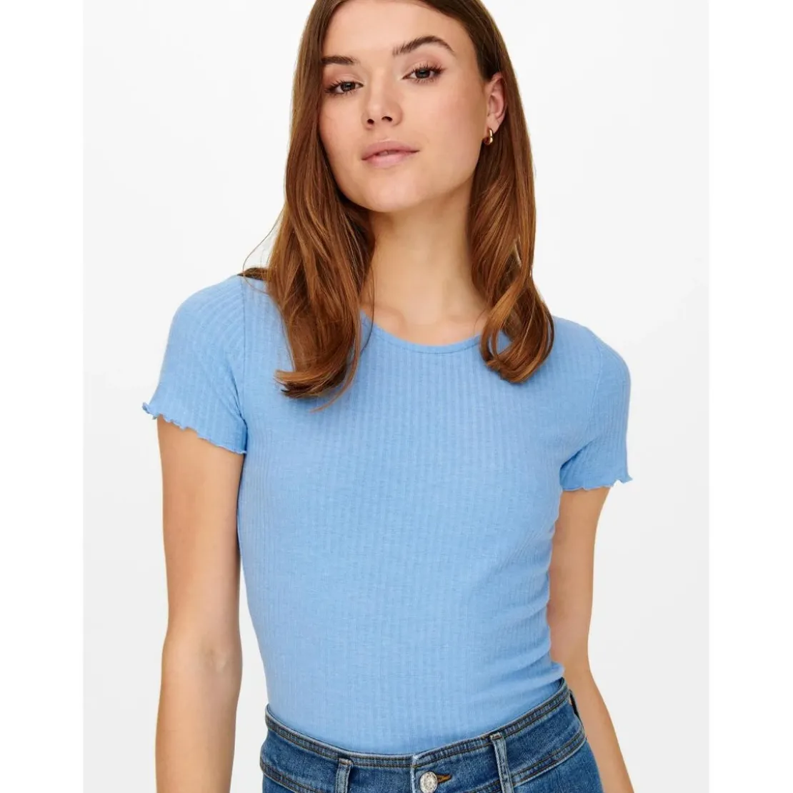 OnlyTop Col rond Manches courtes Court bleu