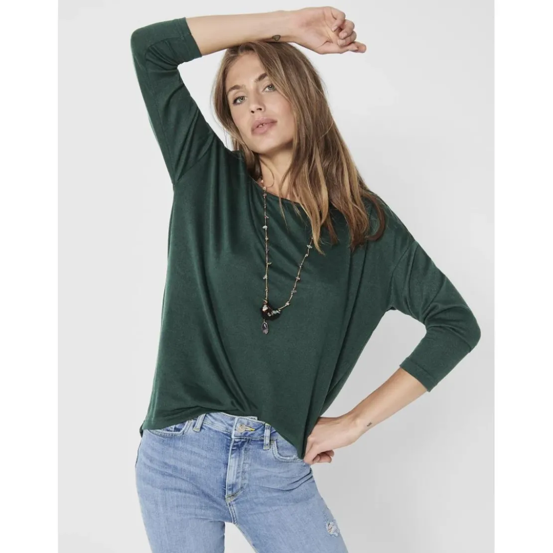 OnlyTop col rond manches longues gris moyen Hazel