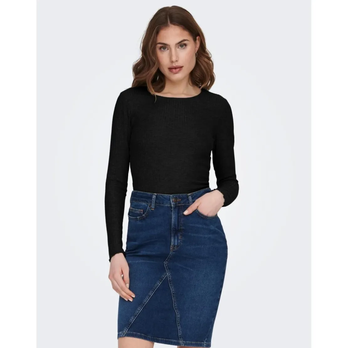 OnlyTop Col rond Manches longues Volants noir Tess