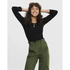 OnlyTop col rond manches longues noir en coton Gaia