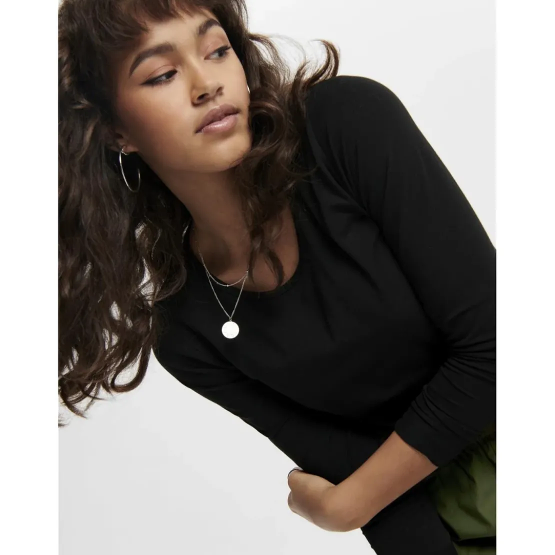 OnlyTop col rond manches longues noir en coton Gaia