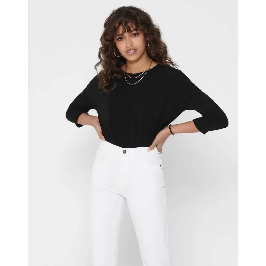 OnlyTop Col rond Manches 3/4 noir