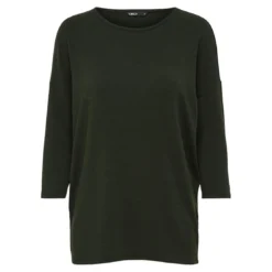 OnlyTop col rond manches 3/4 vert foncé Fleur