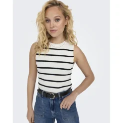 OnlyTop col rond sans manches blanc en viscose Maëlys