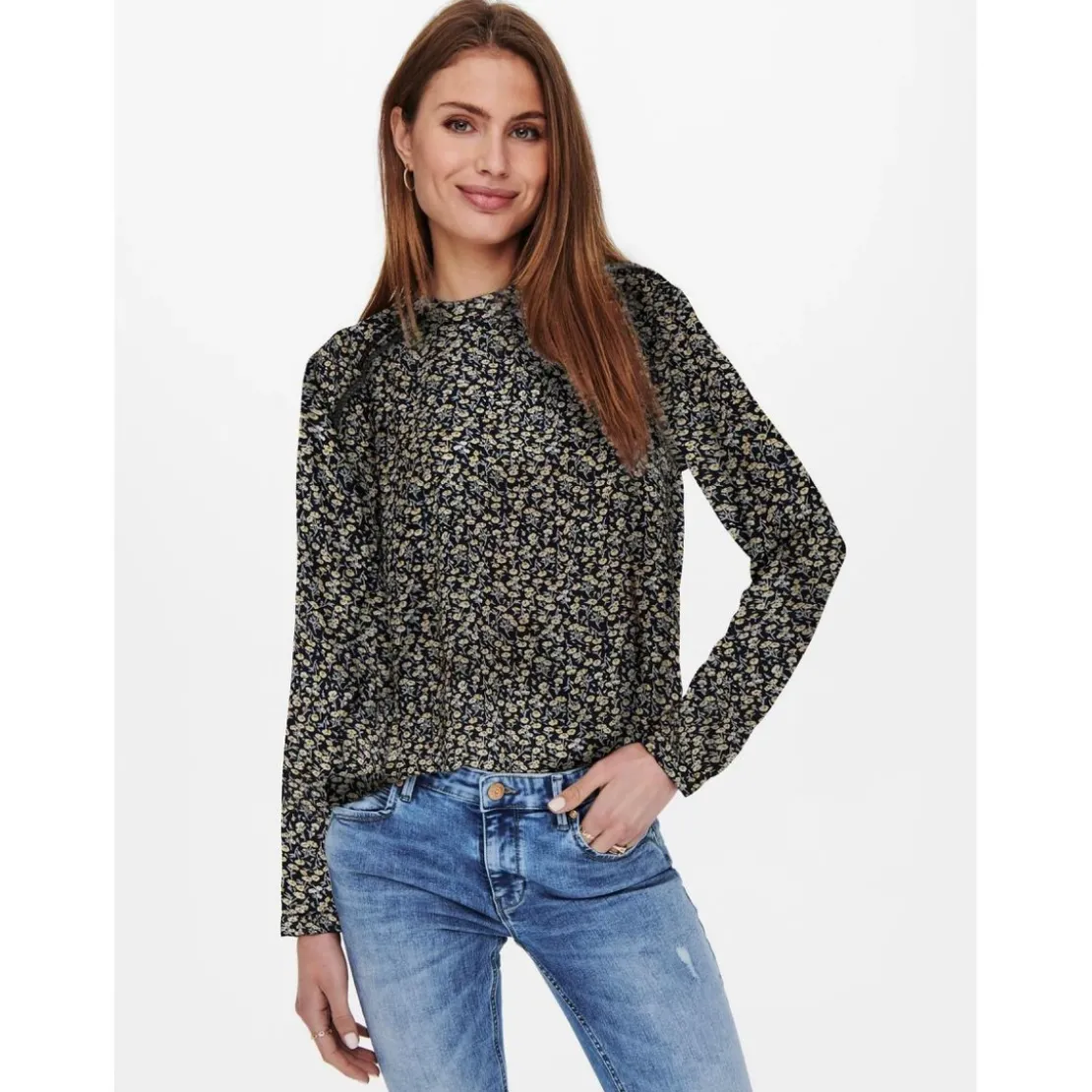 OnlyTop Imprimé all over Col haut Manches longues Bouton bleu