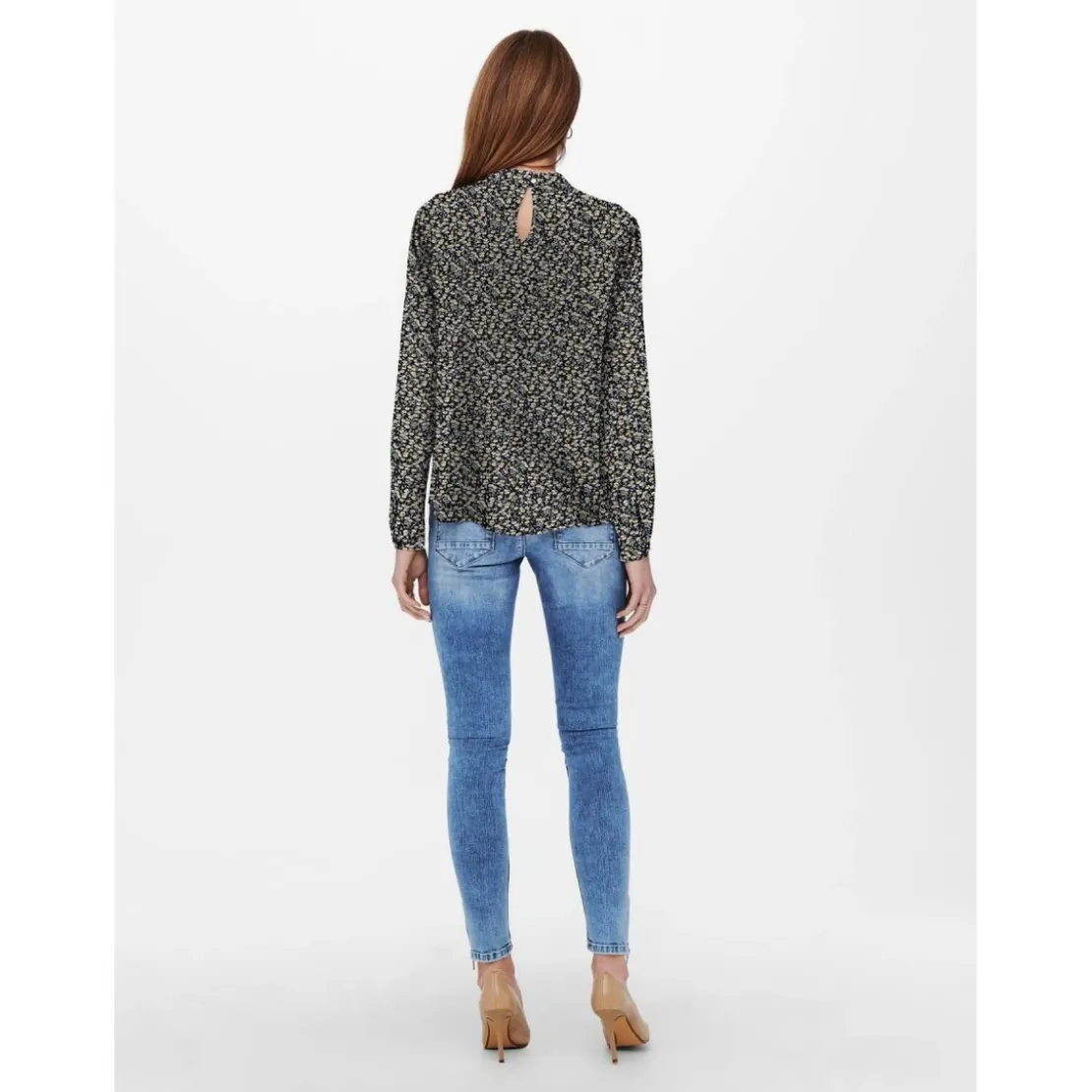 OnlyTop Imprimé all over Col haut Manches longues Bouton bleu