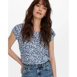 OnlyTop Imprimé all over Col rond Manches courtes Fermeture éclair bleu Pey