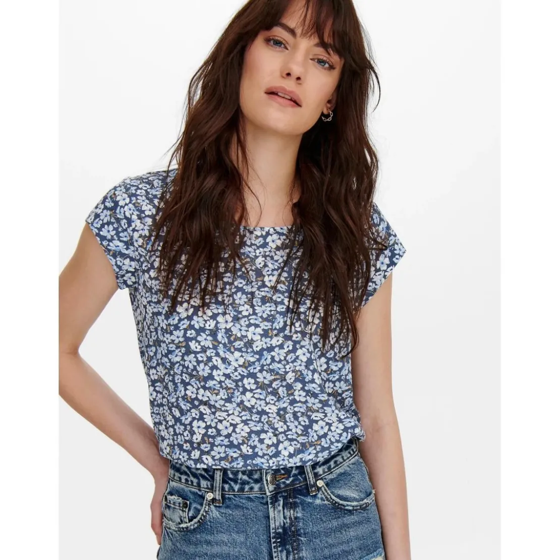 OnlyTop Imprimé all over Col rond Manches courtes Fermeture éclair bleu Pey