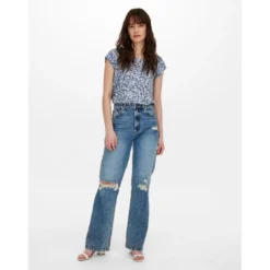 OnlyTop Imprimé all over Col rond Manches courtes Fermeture éclair bleu Pey