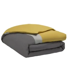 OriginHousse de couette bicolore unie en coton, MELI MELO Gris zinc et curry
