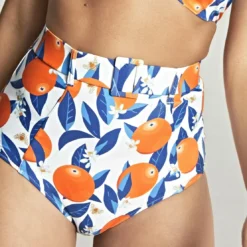 Panache maillotsCulotte de bain taille Haute avec ceinture - Orange/Blanc- Sicily