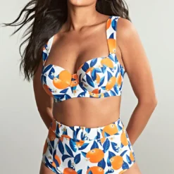 Panache maillotsCulotte de bain taille Haute avec ceinture - Orange/Blanc- Sicily