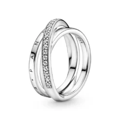 PandoraAnneau Triple Pavé Croisé Pandora Signature - Argent