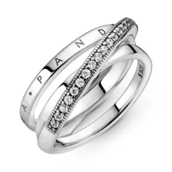 PandoraAnneau Triple Pavé Croisé Pandora Signature - Argent