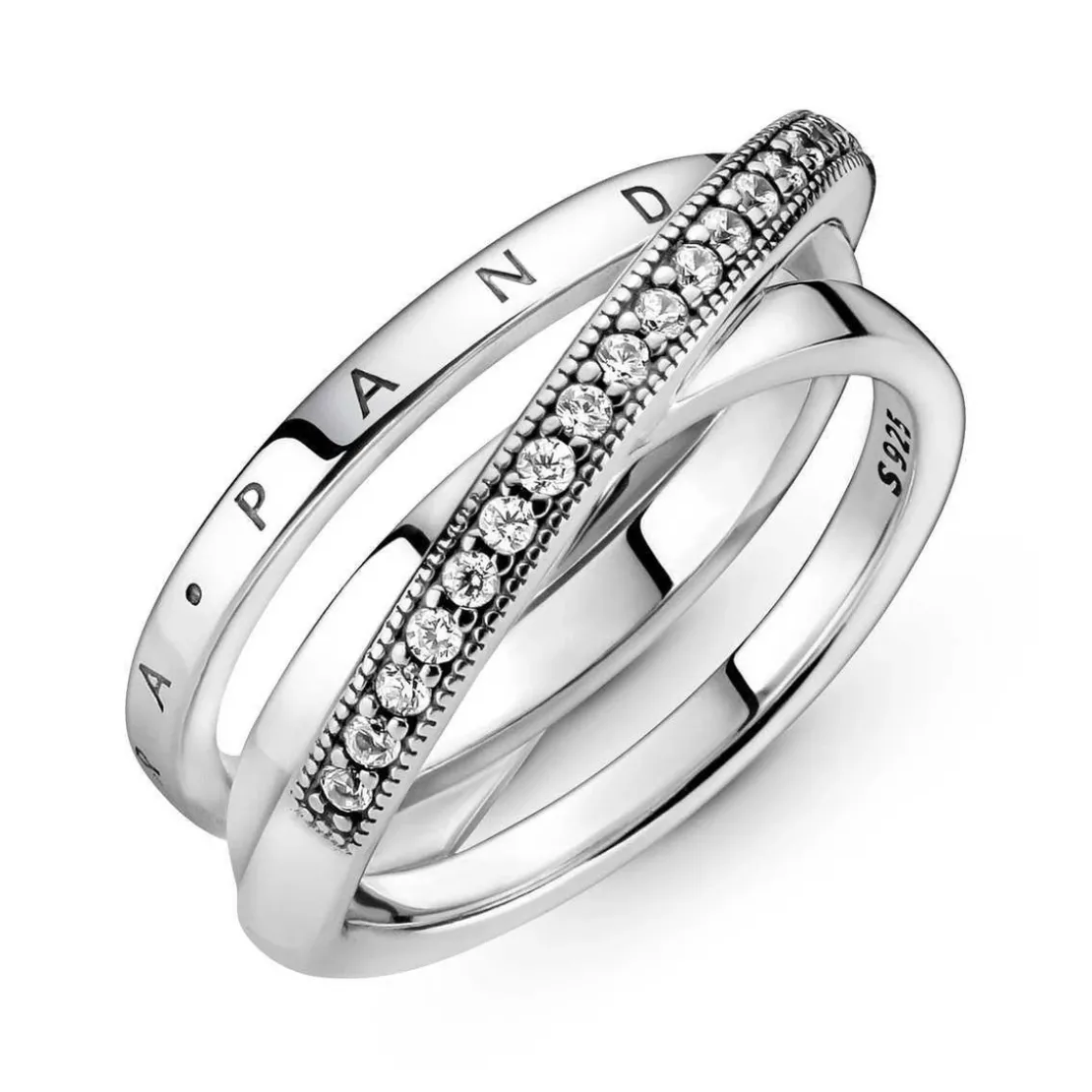 PandoraAnneau Triple Pavé Croisé Pandora Signature - Argent