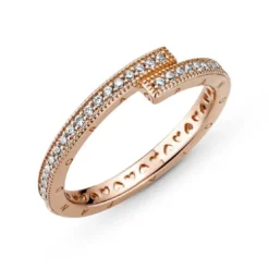 PandoraBague Chevauchante Scintillante Pandora Signature - Métal Doré à l'or Rose fin 585/1000