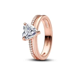 PandoraBague Cœur Anneau Double Doré Rose