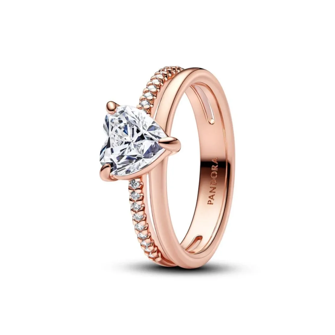 PandoraBague Cœur Anneau Double Doré Rose