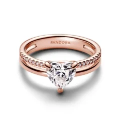 PandoraBague Cœur Anneau Double Doré Rose