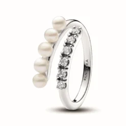 PandoraBague femme argent sterling 193145C01 avec perle blanche et zircone transparente Pandora Timeless