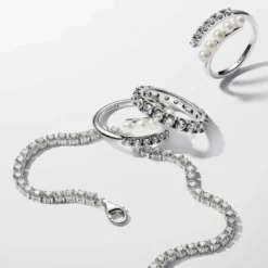 PandoraBague femme argent sterling 193145C01 avec perle blanche et zircone transparente Pandora Timeless