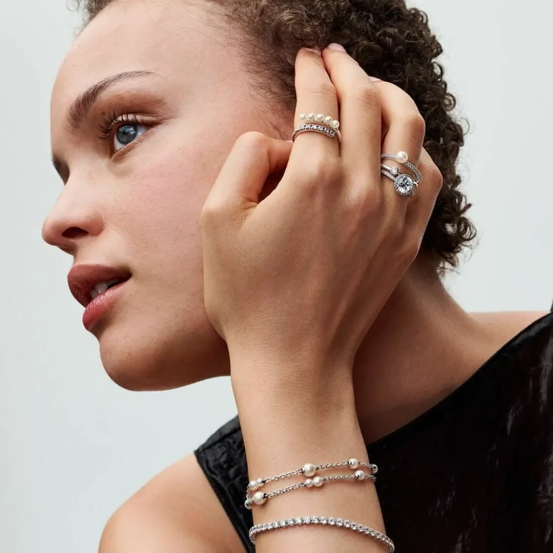 PandoraBague femme argent sterling 193145C01 avec perle blanche et zircone transparente Pandora Timeless
