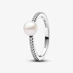 PandoraBague femme argent sterling 193158C01 avec perle blanche et zircone transparente Pandora Timeless