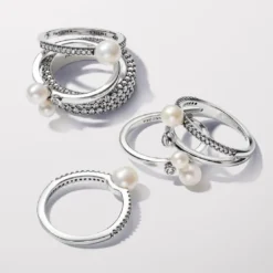 PandoraBague femme argent sterling 193158C01 avec perle blanche et zircone transparente Pandora Timeless