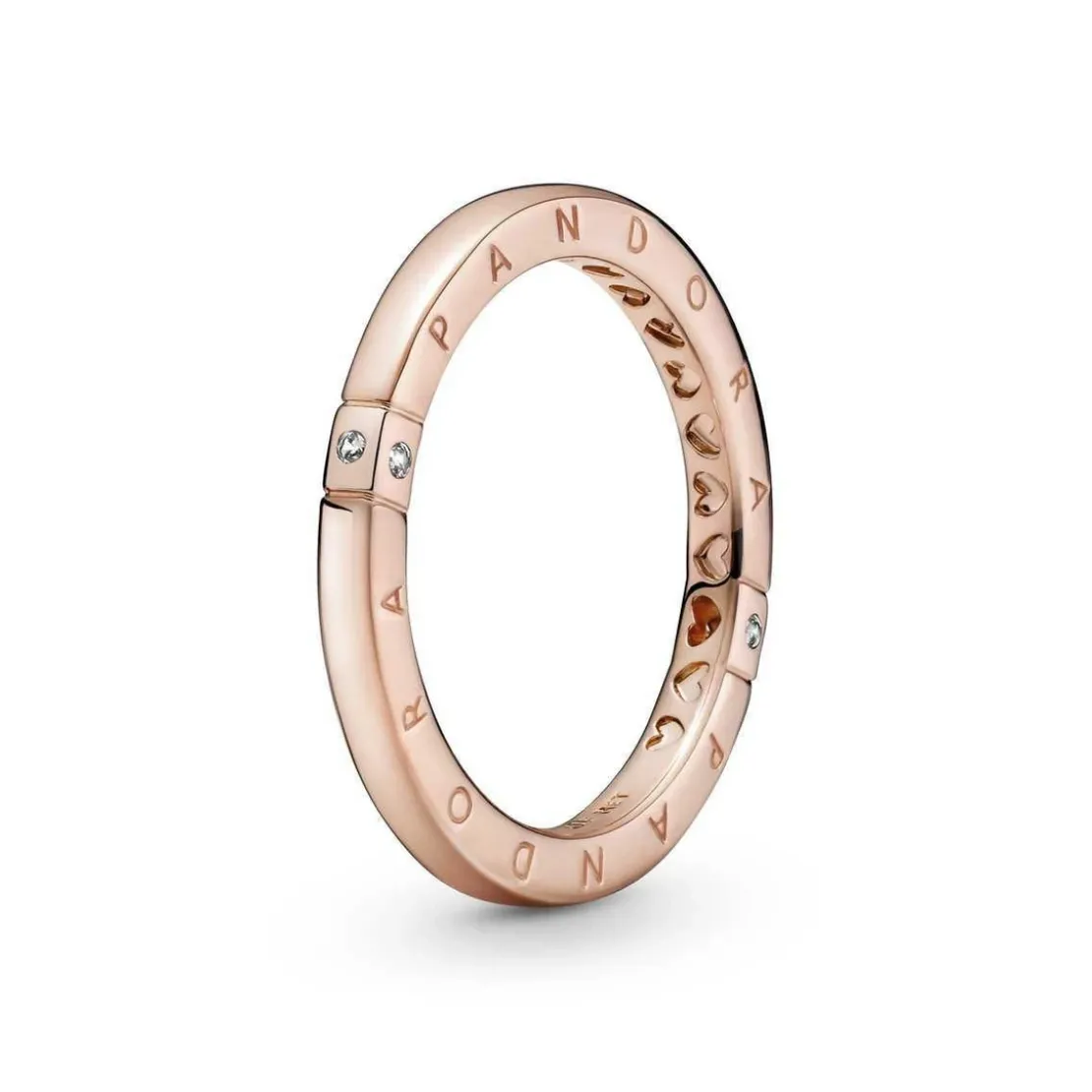 PandoraBague Logo & Cœurs Pandora Signature - Métal Doré à l'or Rose fin 585/1000