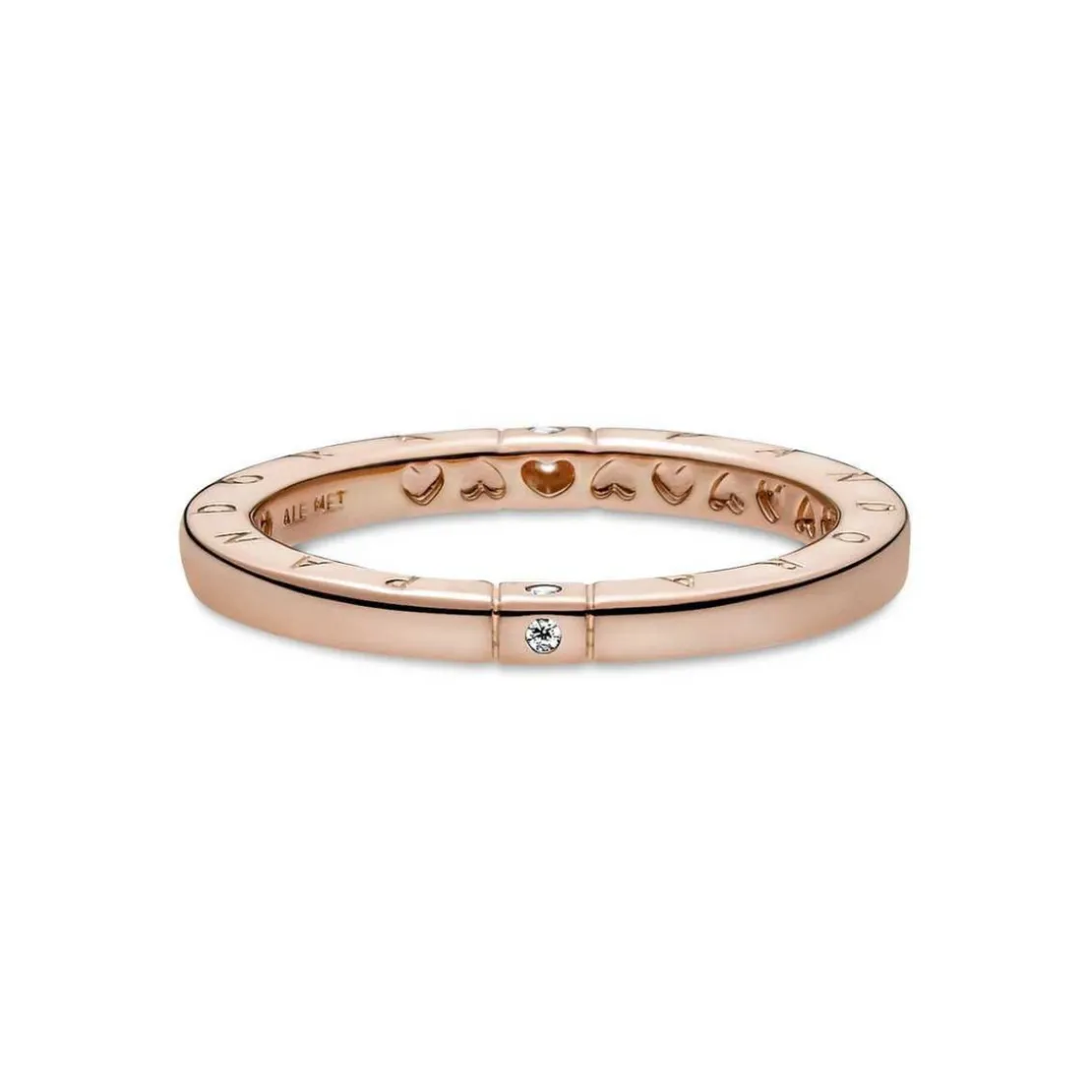 PandoraBague Logo & Cœurs Pandora Signature - Métal Doré à l'or Rose fin 585/1000
