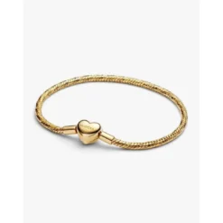 PandoraBracelet Maille Serpent Facettée Fermoir Cœur Doré