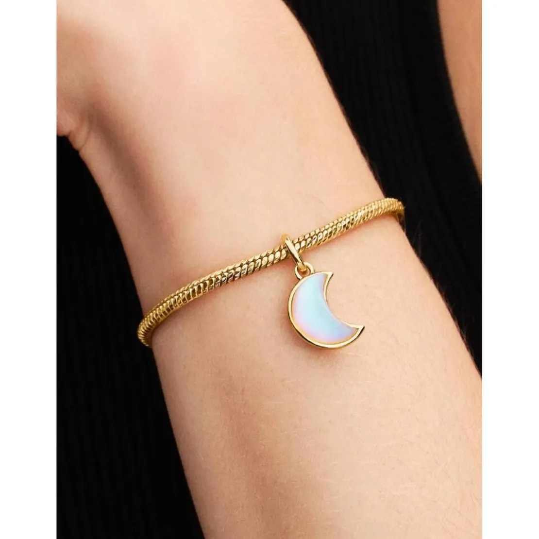 PandoraBracelet Maille Serpent Facettée Fermoir Cœur Doré