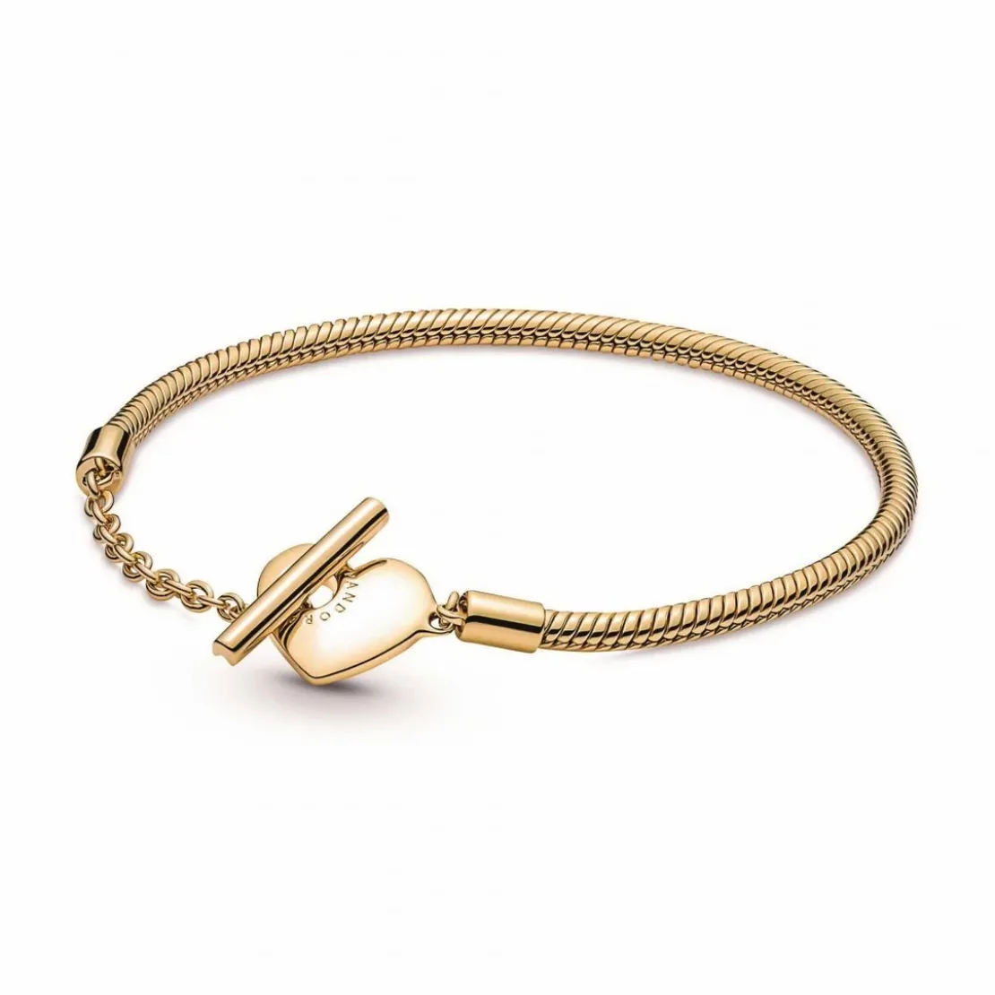 PandoraBracelet Pandora Moments Maille Serpent Barre en T & Cœur - Doré