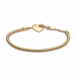 PandoraBracelet Pandora Moments Maille Serpent Barre en T & Cœur - Doré