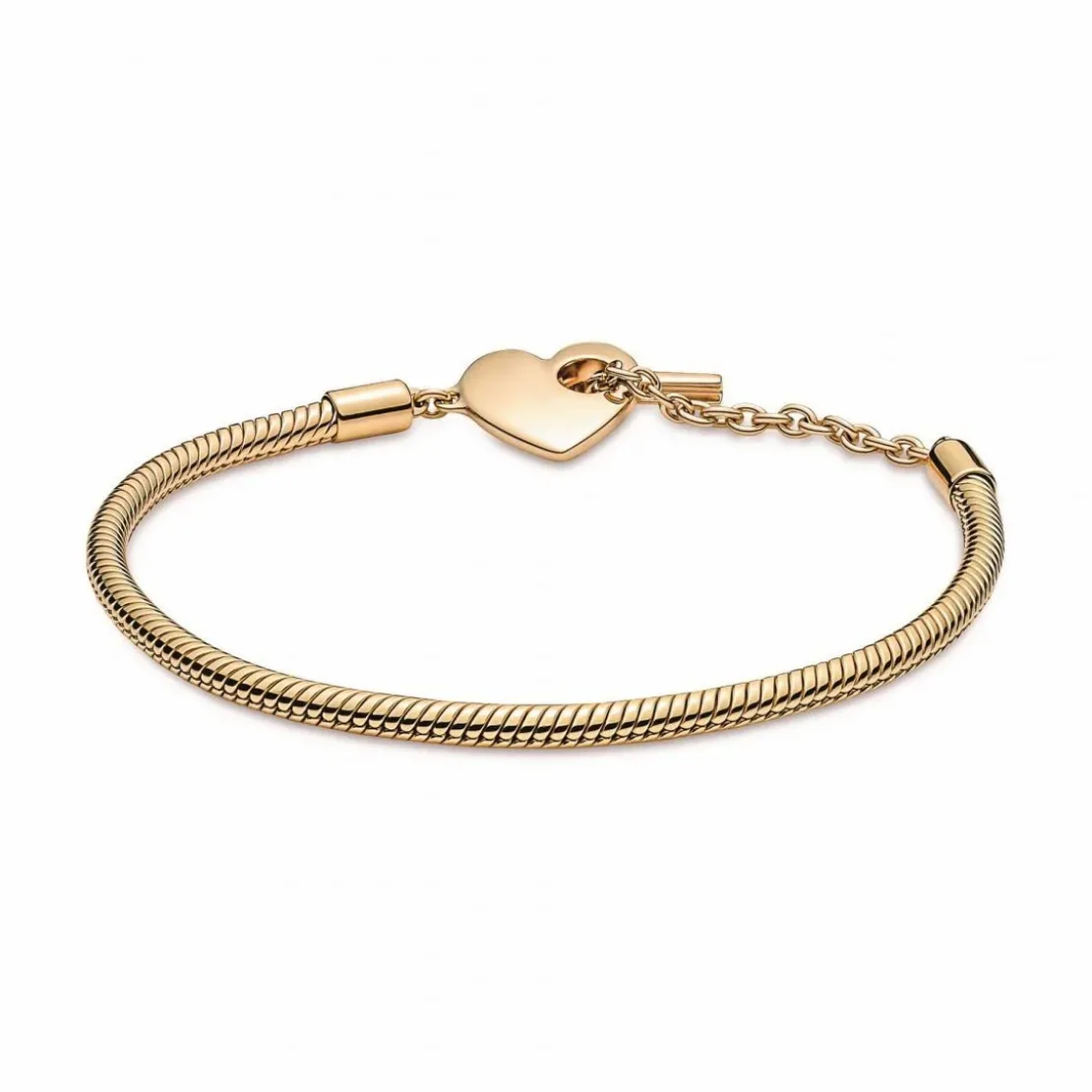 PandoraBracelet Pandora Moments Maille Serpent Barre en T & Cœur - Doré