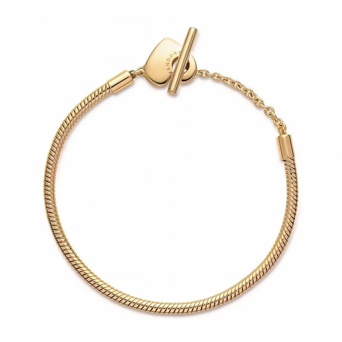 PandoraBracelet Pandora Moments Maille Serpent Barre en T & Cœur - Doré
