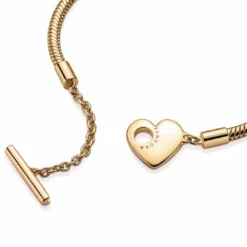 PandoraBracelet Pandora Moments Maille Serpent Barre en T & Cœur - Doré