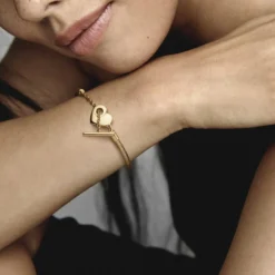 PandoraBracelet Pandora Moments Maille Serpent Barre en T & Cœur - Doré