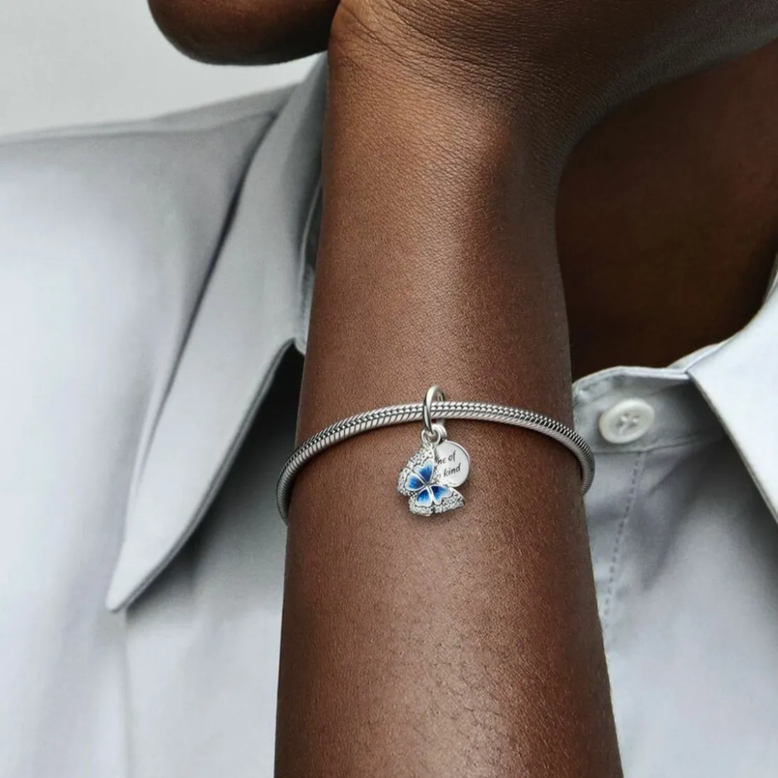 PandoraCharm double pendant Pandora Moments Papillon bleu & Citation - Argent 925/1000ᵉ