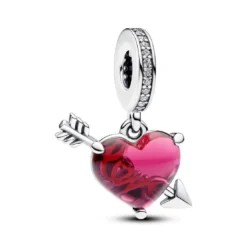 PandoraCharm Pendant Cœur Rouge et Flèche en Verre de Murano