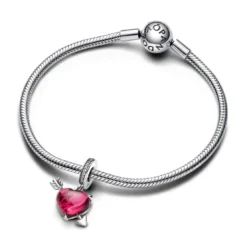 PandoraCharm Pendant Cœur Rouge et Flèche en Verre de Murano