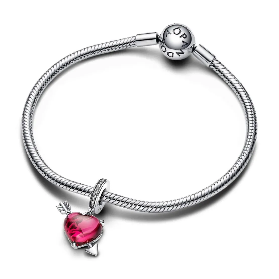 PandoraCharm Pendant Cœur Rouge et Flèche en Verre de Murano
